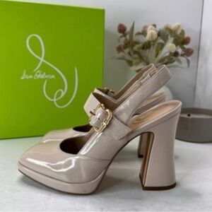 Sam Edelman Blush Patent Slingback Platform Pumps with Gold Buckle